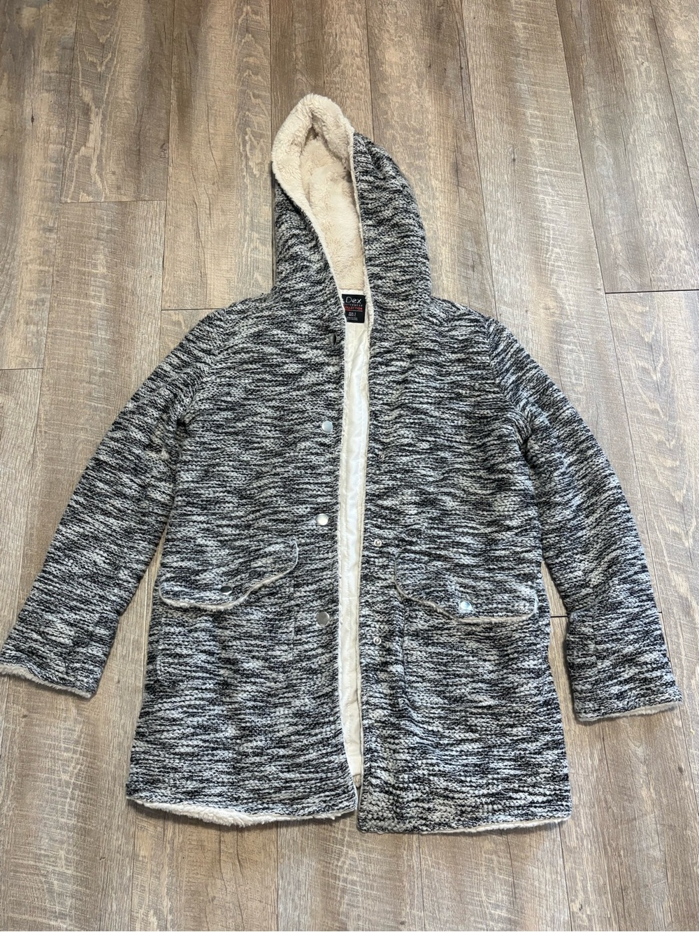 Dex Hooded Sherpa-Lined Jacket in Black & White Marled